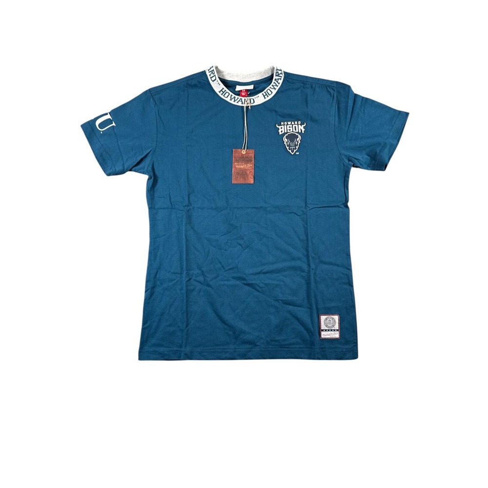Mitchell & Ness Howard Bison HBCU T Shirt Mens Medium Blue Embroidery‎ Collar